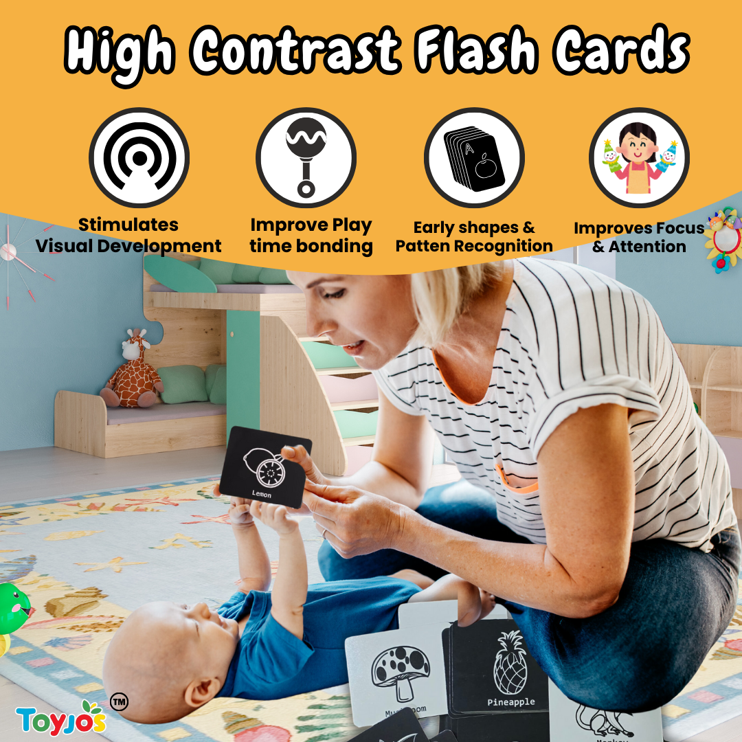 Toyjos Baby's Essentials –Wooden Teethers, Rattlers, High-Contrast Flashcards, Finger Puppets | Wooden Storage Box (0–12 Months)