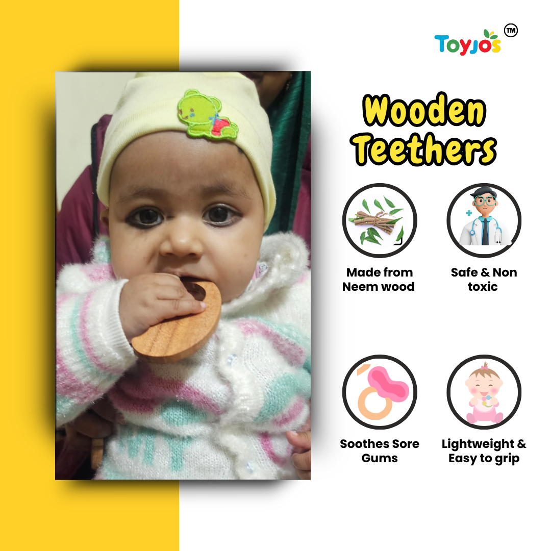 "Toyjos Natural Neem Wood Teethers β Set of 2 | Safe, Non-Toxic & Eco-Friendly Baby Teething Toy"