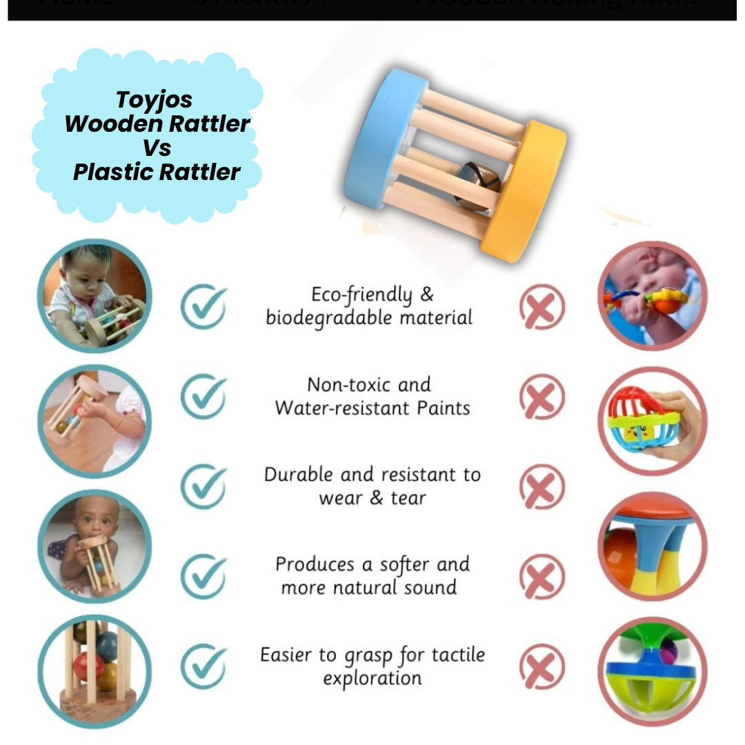 Wooden Rolling Bell Rattle – Safe & Eco-Friendly Baby Toy (0-2 Years)