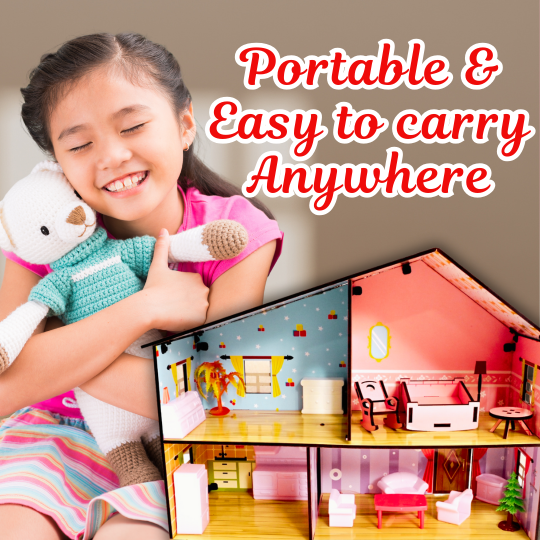 Toyjos 2-Story Wooden Dollhouse Playset | Pretend Play with Furniture& Accessories – Safe, Eco-Friendly, and Durable