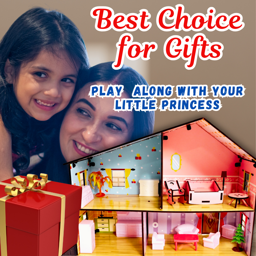 Toyjos 2-Story Wooden Dollhouse Playset | Pretend Play with Furniture& Accessories – Safe, Eco-Friendly, and Durable