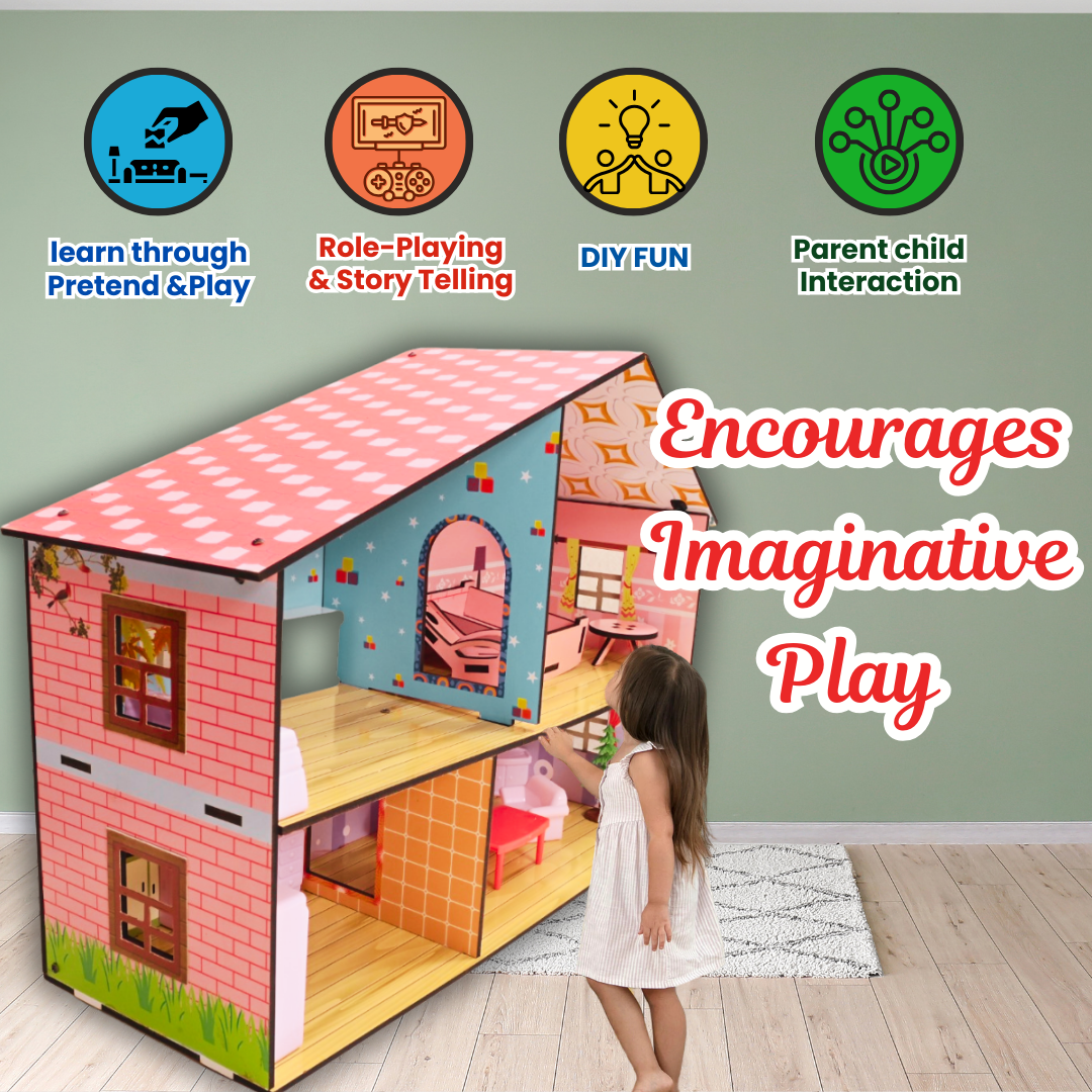 Toyjos 2-Story Wooden Dollhouse Playset | Pretend Play with Furniture& Accessories – Safe, Eco-Friendly, and Durable