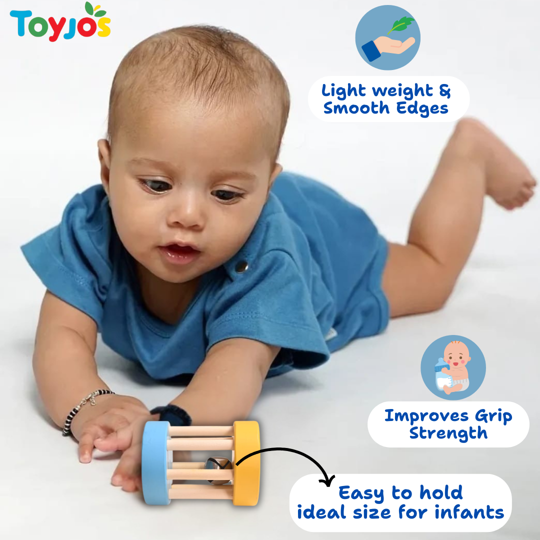 Wooden Rolling Bell Rattle – Safe & Eco-Friendly Baby Toy (0-2 Years)