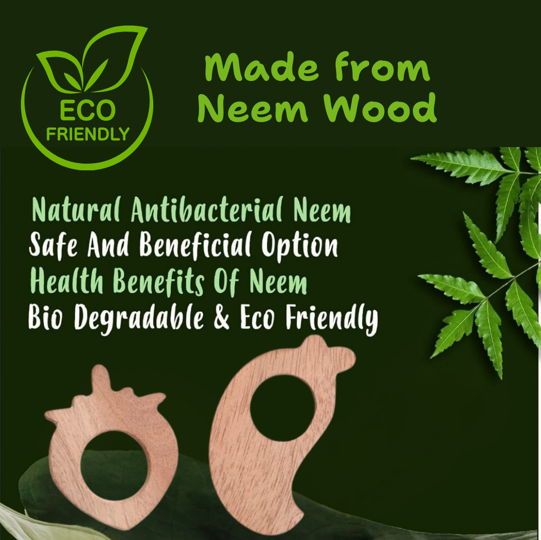 "Toyjos Natural Neem Wood Teethers β Set of 2 | Safe, Non-Toxic & Eco-Friendly Baby Teething Toy"