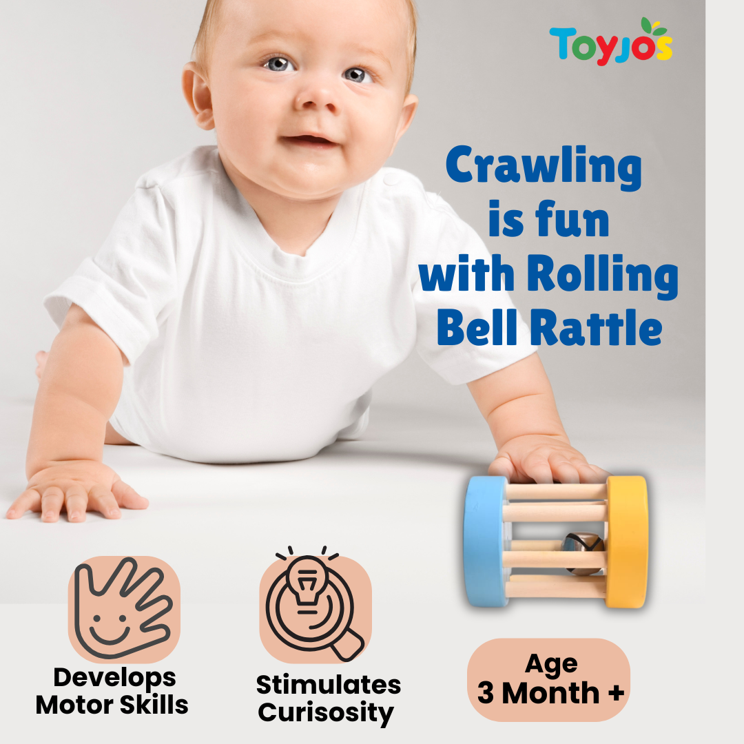 Wooden Rolling Bell Rattle – Safe & Eco-Friendly Baby Toy (0-2 Years)