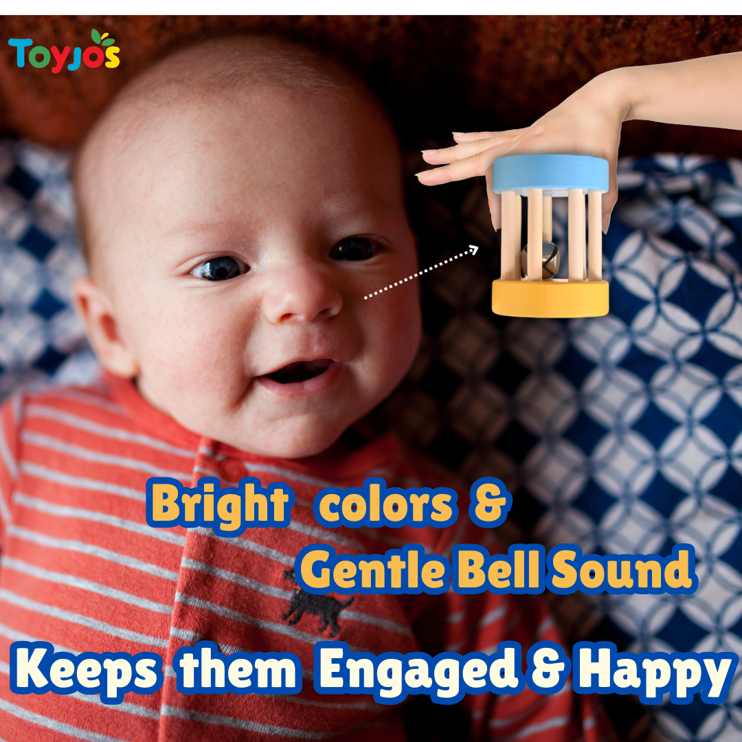 Wooden Rolling Bell Rattle – Safe & Eco-Friendly Baby Toy (0-2 Years)