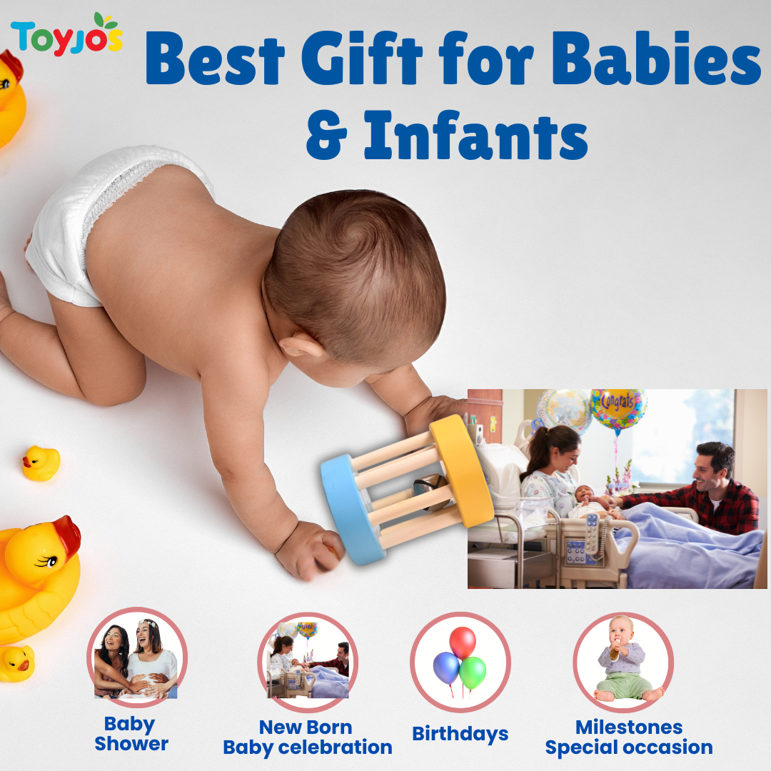 Wooden Rolling Bell Rattle – Safe & Eco-Friendly Baby Toy (0-2 Years)