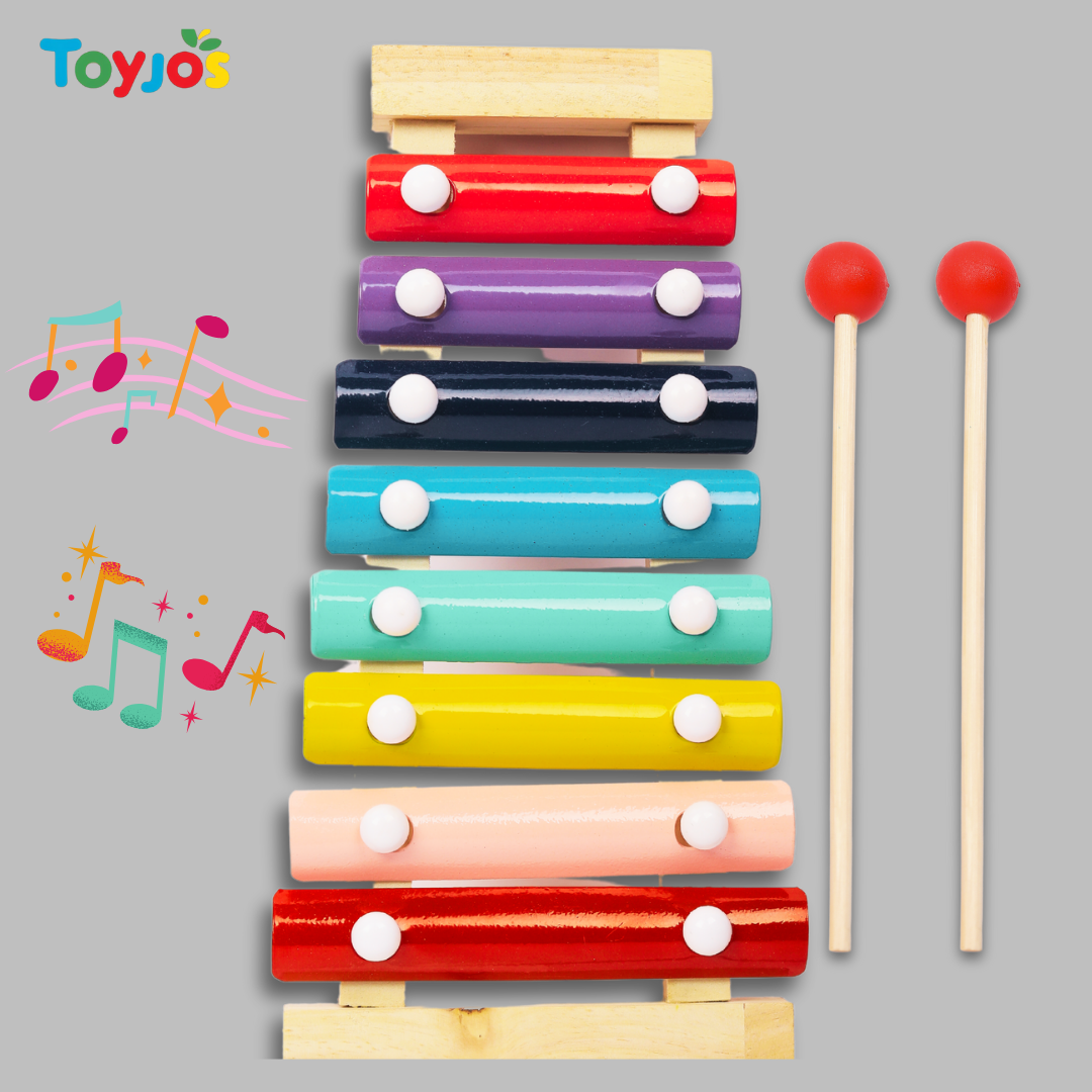 Toyjos Rainbow Melody Wooden Xylophone for Kids – 8-Note Musical Toy