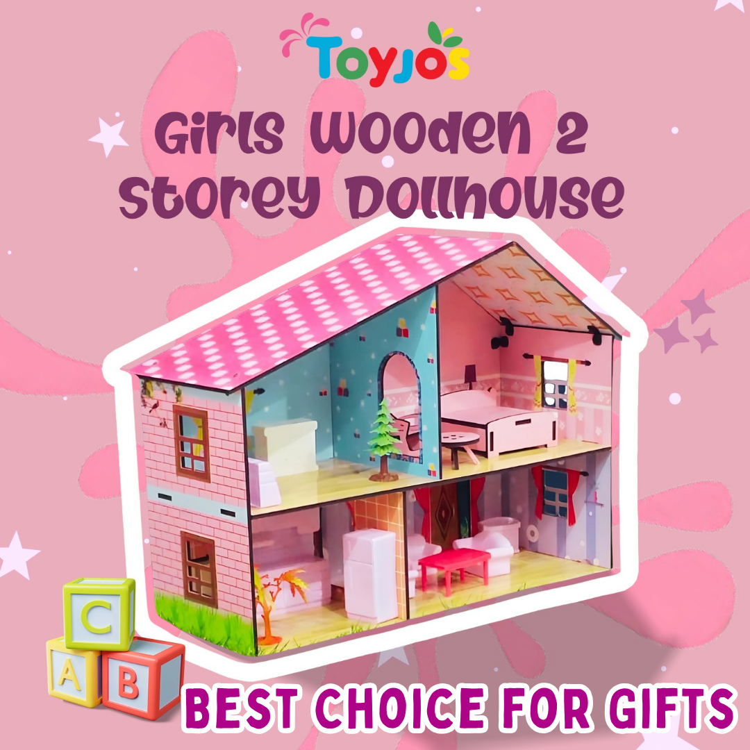 2-Story Wooden Doll house Playset with Furniture& Accessories