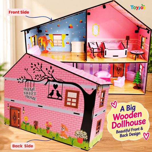 Wooden Doll House Playset with Furniture (3+ Years)