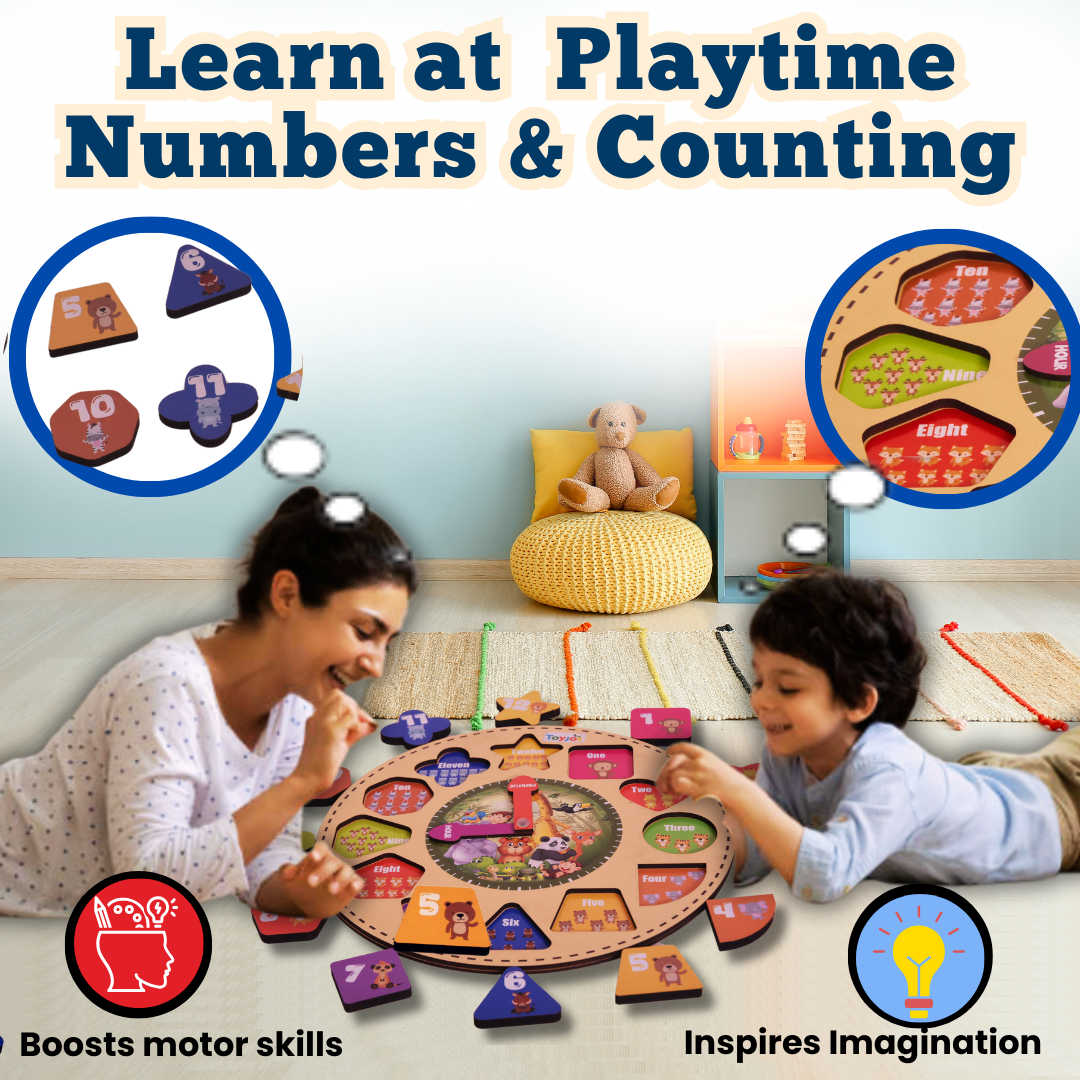 Toyjos Animal-Themed multi skills Learning Clock: Time, Counting & Shape Sorter