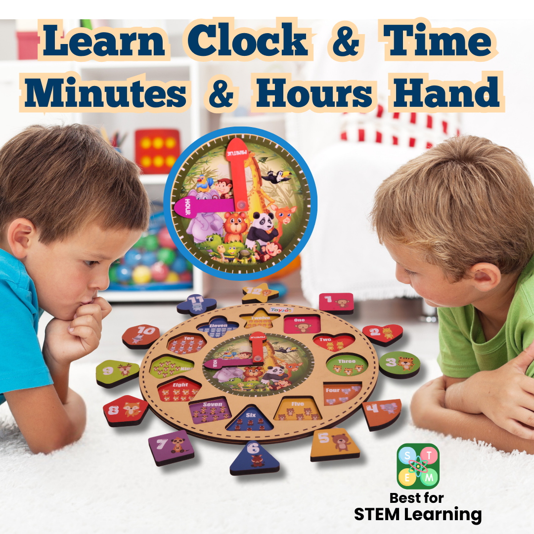 Toyjos Animal-Themed multi skills Learning Clock: Time, Counting & Shape Sorter