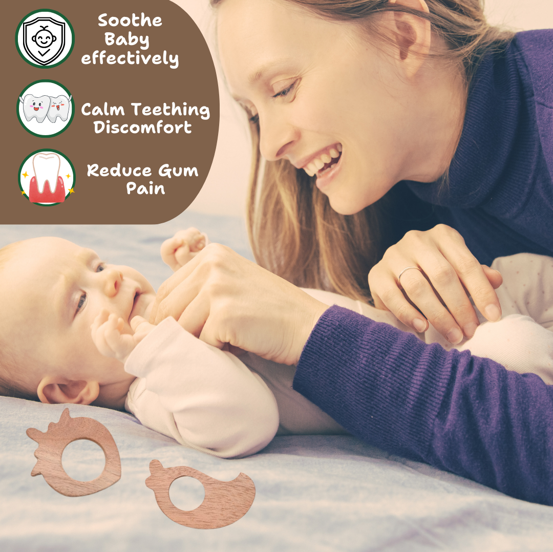 "Toyjos Natural Neem Wood Teethers β Set of 2 | Safe, Non-Toxic & Eco-Friendly Baby Teething Toy"