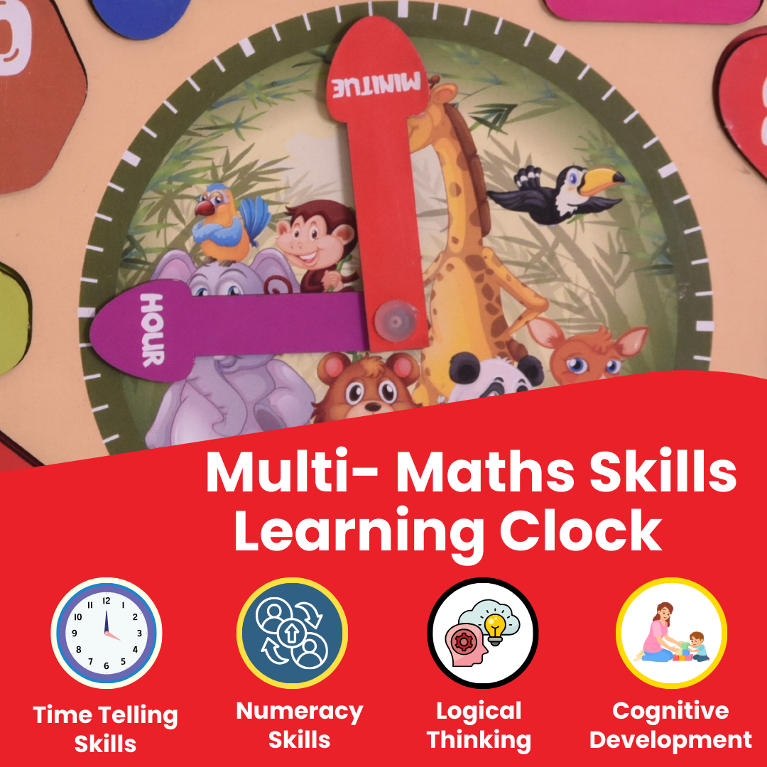 Toyjos Animal-Themed multi skills Learning Clock: Time, Counting & Shape Sorter