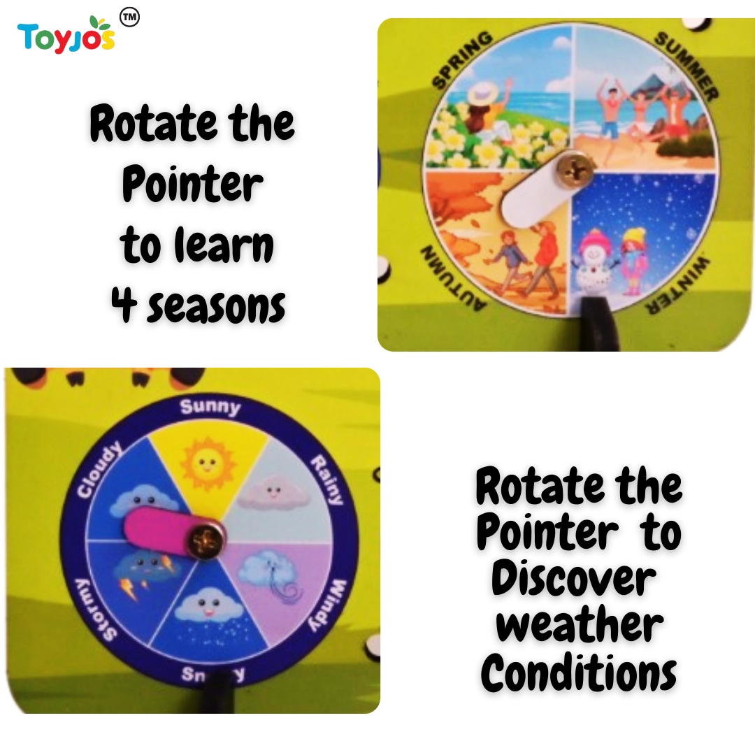 Toyjos 7-in-1 Wooden STEM Calendar, Clock, Weather & Seasons Learning Board for Kids.