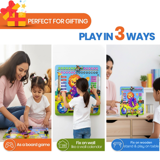 7-in-1 Wooden STEM Calendar, Clock, Weather & Seasons Learning Board for Kids.
