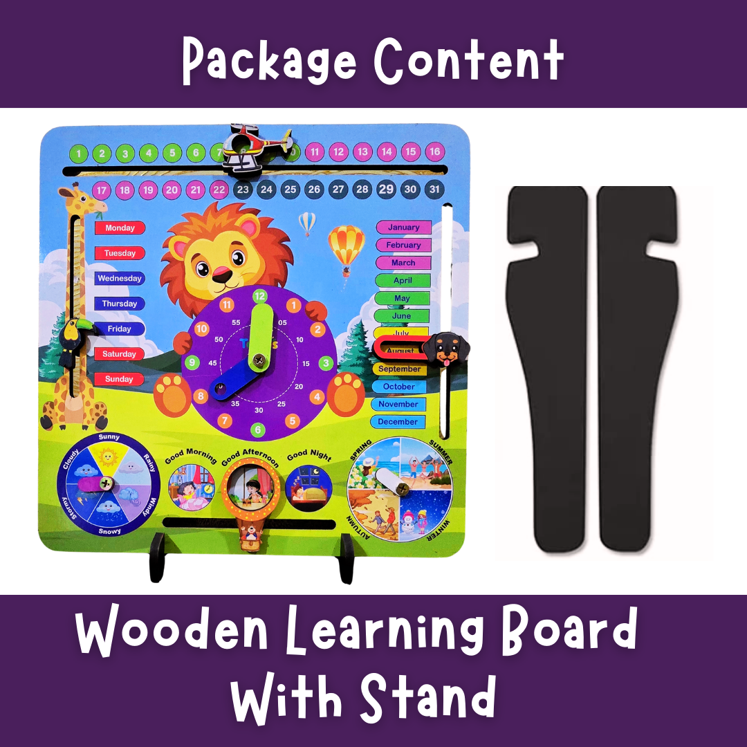 Toyjos 7-in-1 Wooden STEM Calendar, Clock, Weather & Seasons Learning Board for Kids.