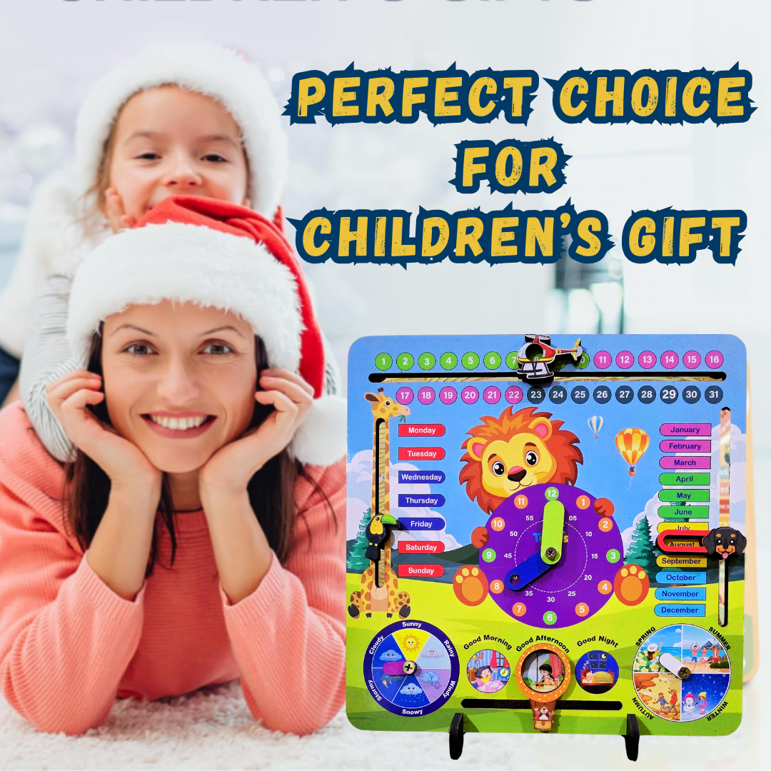Toyjos 7-in-1 Wooden STEM Calendar, Clock, Weather & Seasons Learning Board for Kids.