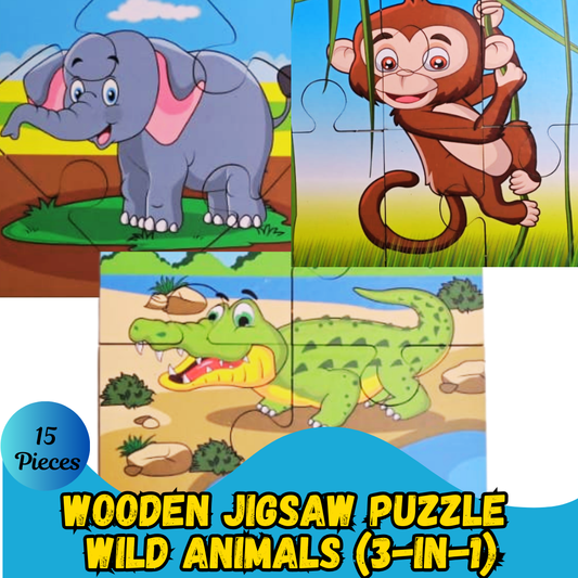 Wooden Jigsaw Puzzle - Wild Animals (3-in-1)