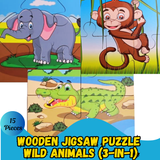 Wooden Jigsaw Puzzle - Wild Animals (3-in-1)