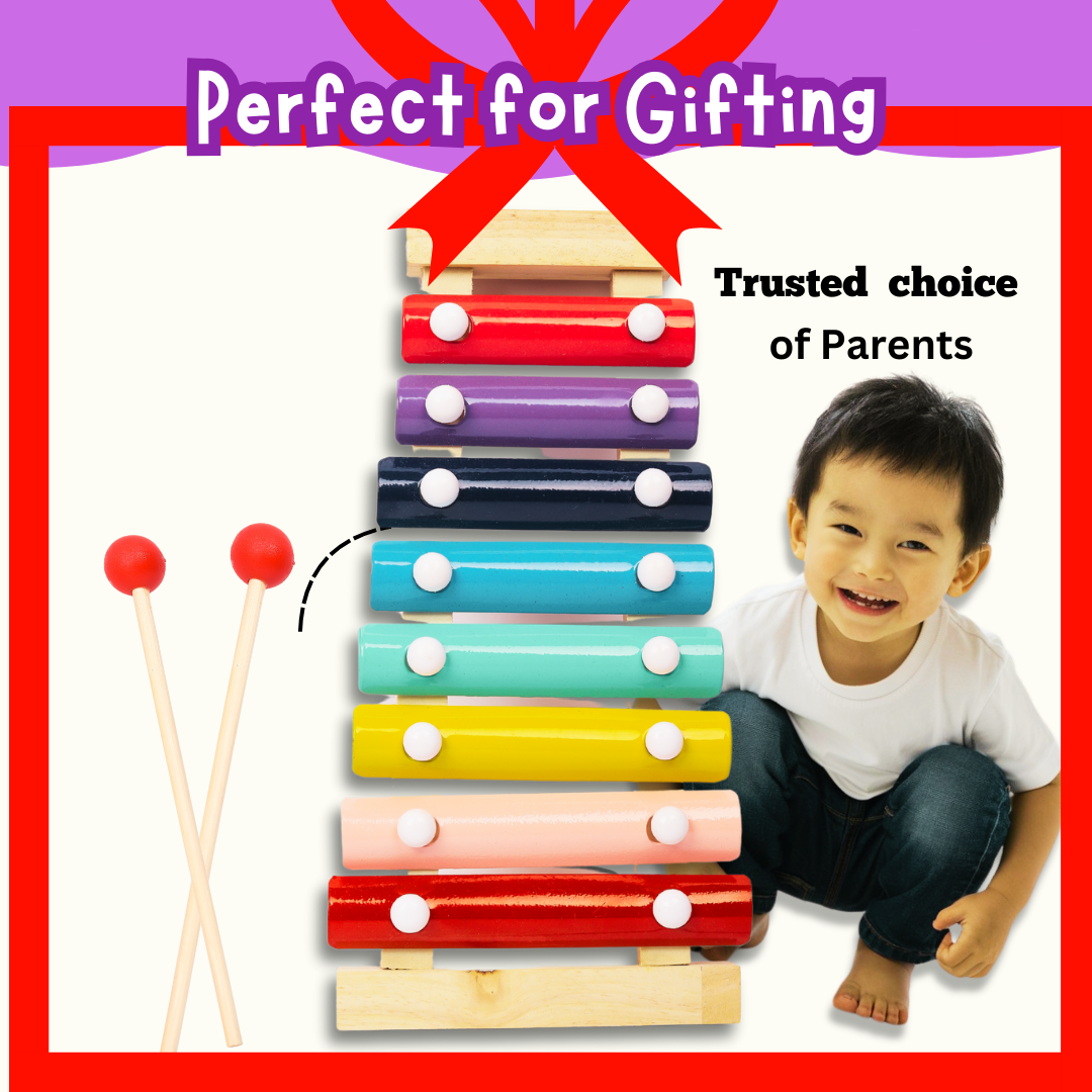 Toyjos Rainbow Melody Wooden Xylophone for Kids – 8-Note Musical Toy