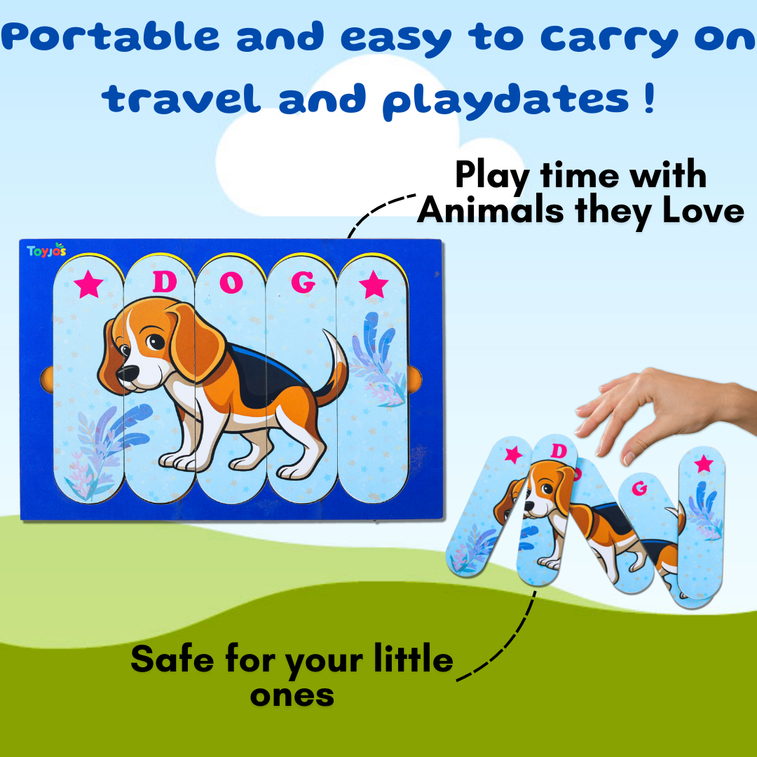 Toyjos Double-Sided 8-in-1 Wooden Framed Stick Puzzle – Animal & Transport theme