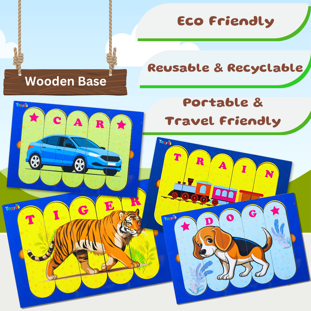 Toyjos Double-Sided 8-in-1 Wooden Framed Stick Puzzle – Animal & Transport theme