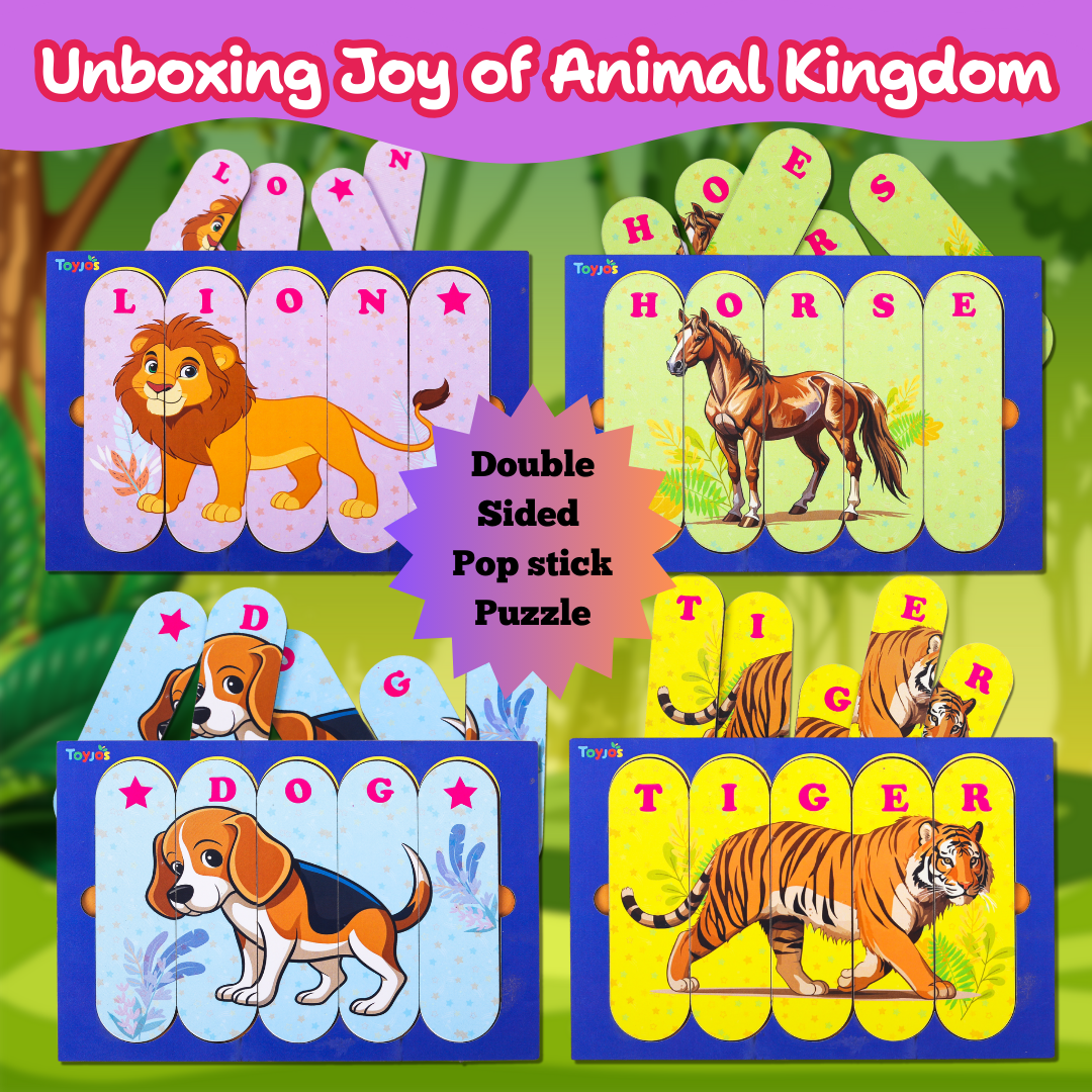 Toyjos Double-Sided 8-in-1 Wooden Framed Stick Puzzle – Animal & Transport theme
