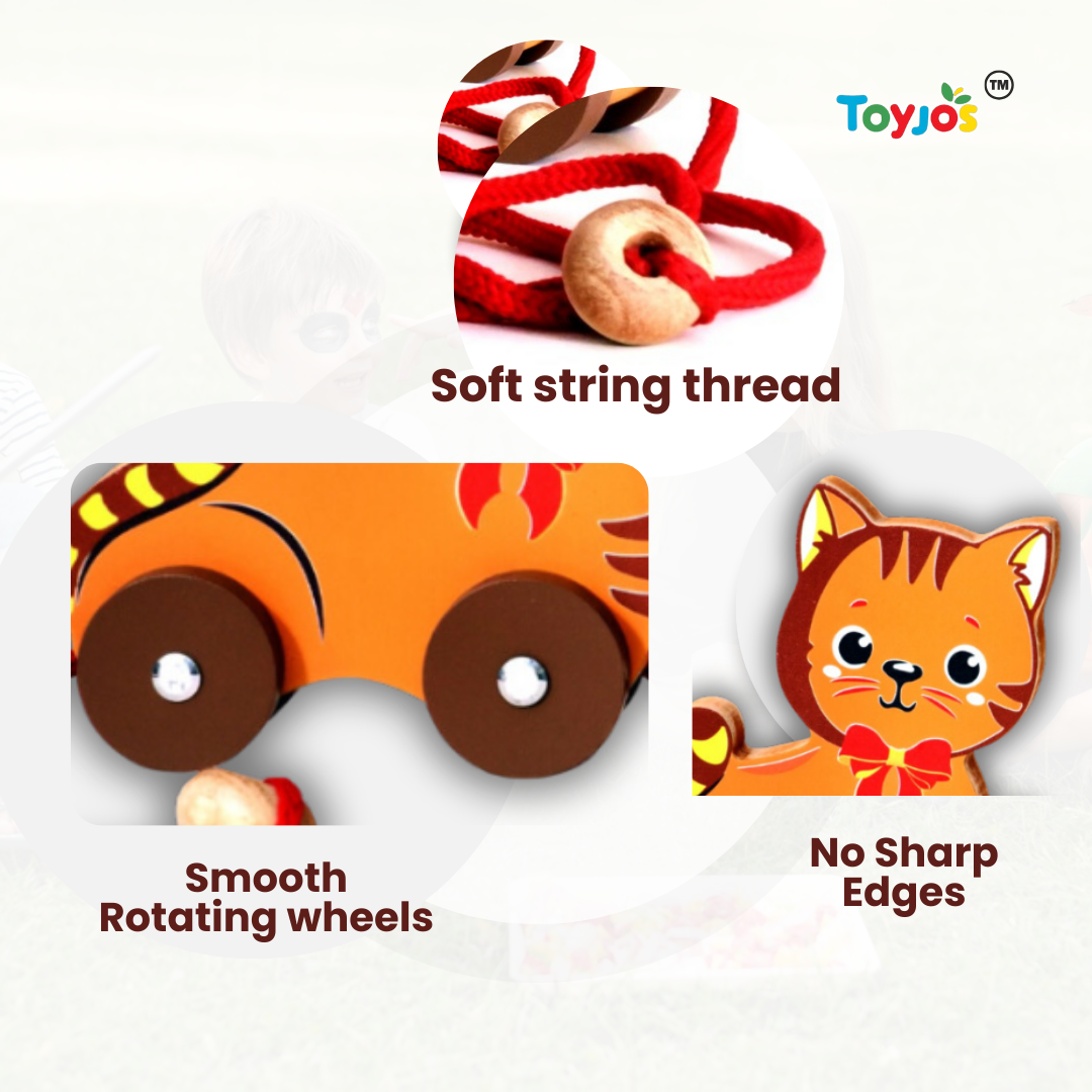 Toyjos Pull-Along Wooden Cat–Safe,Durable & Fun Learning Toy for Toddlers