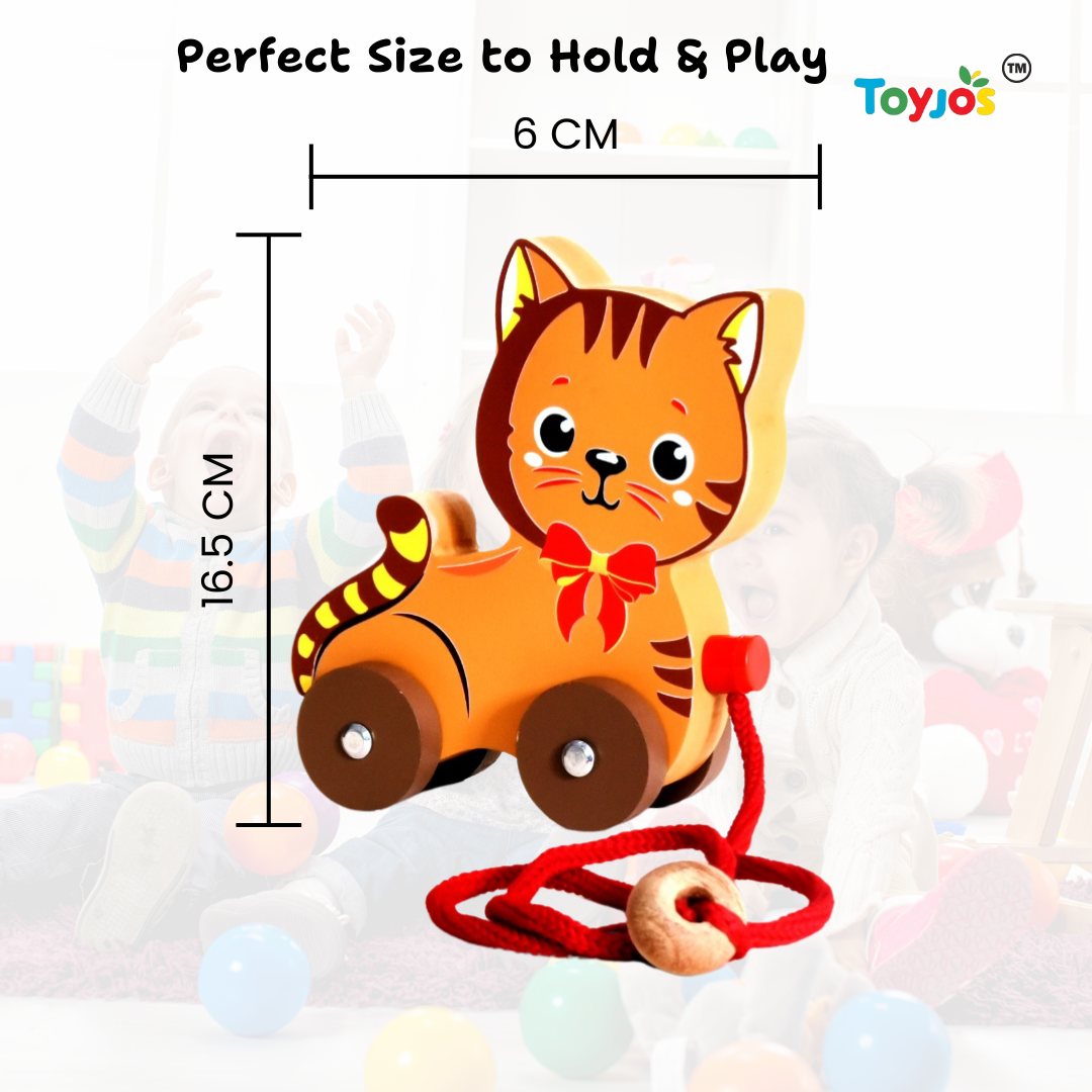 Toyjos Pull-Along Wooden Cat–Safe,Durable & Fun Learning Toy for Toddlers