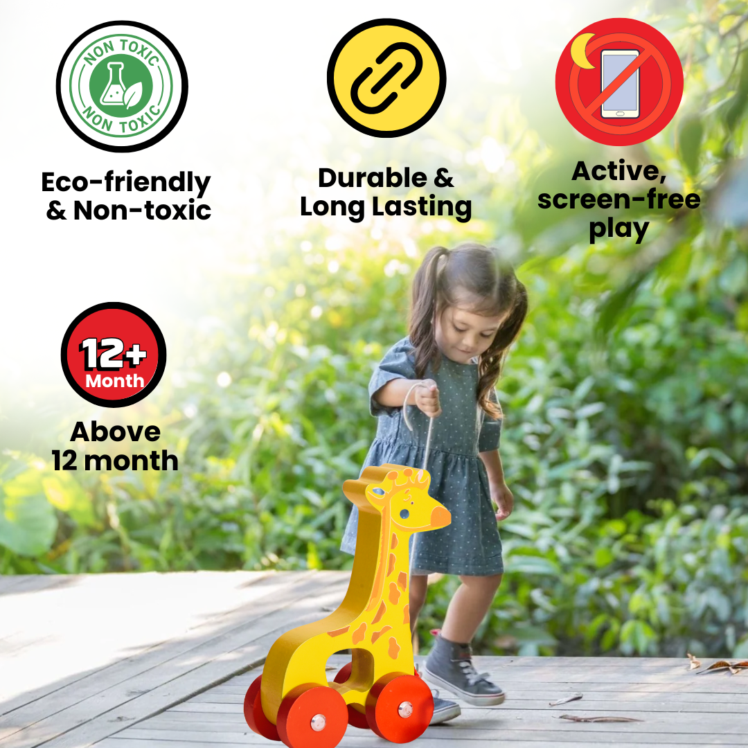 Toyjos Pull-Along Wooden Giraffe β Safe, Durable & Fun Learning Toy for Toddlers