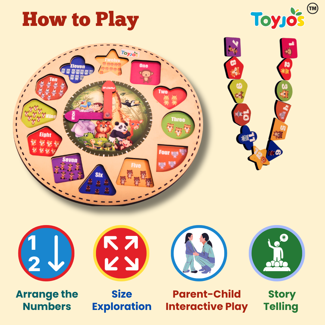 Toyjos Animal-Themed multi skills Learning Clock: Time, Counting & Shape Sorter