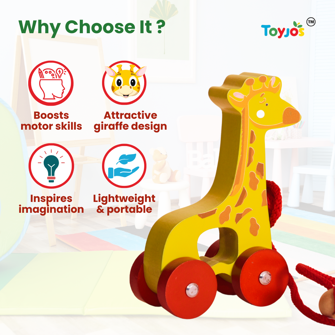 Toyjos Pull-Along Wooden Giraffe β Safe, Durable & Fun Learning Toy for Toddlers