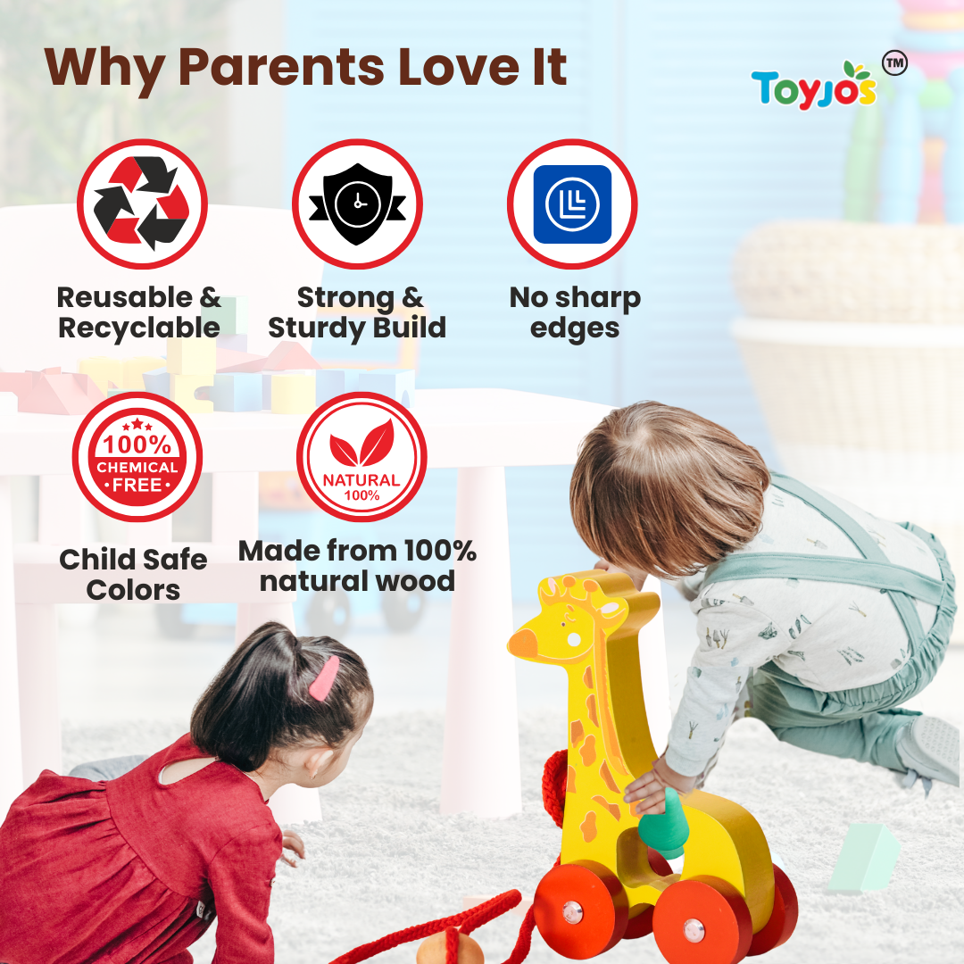 Toyjos Pull-Along Wooden Giraffe β Safe, Durable & Fun Learning Toy for Toddlers