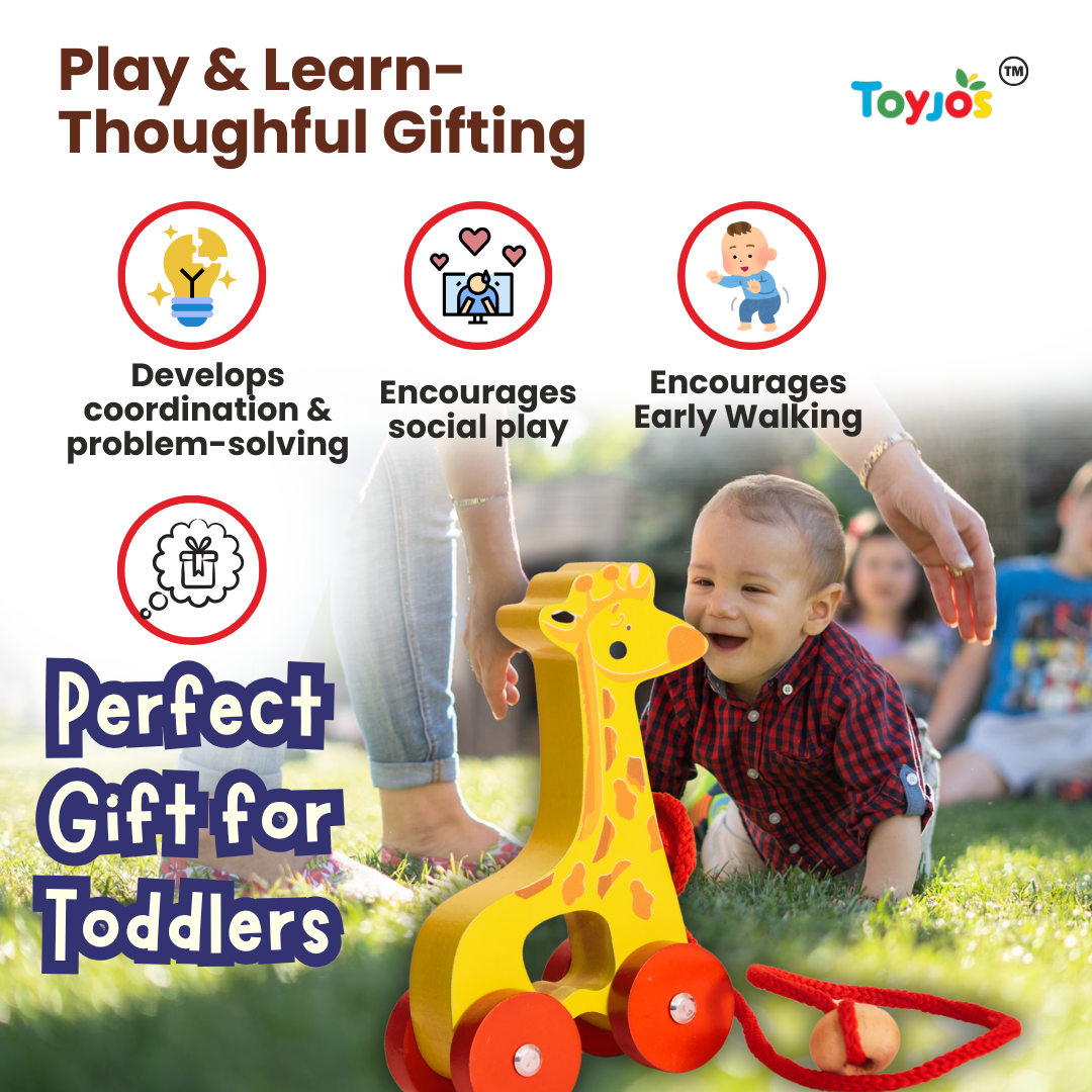 Toyjos Pull-Along Wooden Giraffe β Safe, Durable & Fun Learning Toy for Toddlers