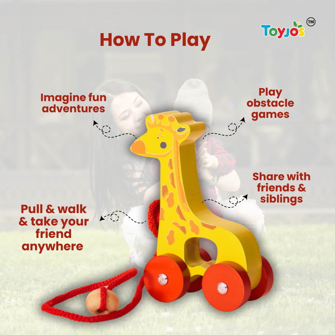 Toyjos Pull-Along Wooden Giraffe β Safe, Durable & Fun Learning Toy for Toddlers