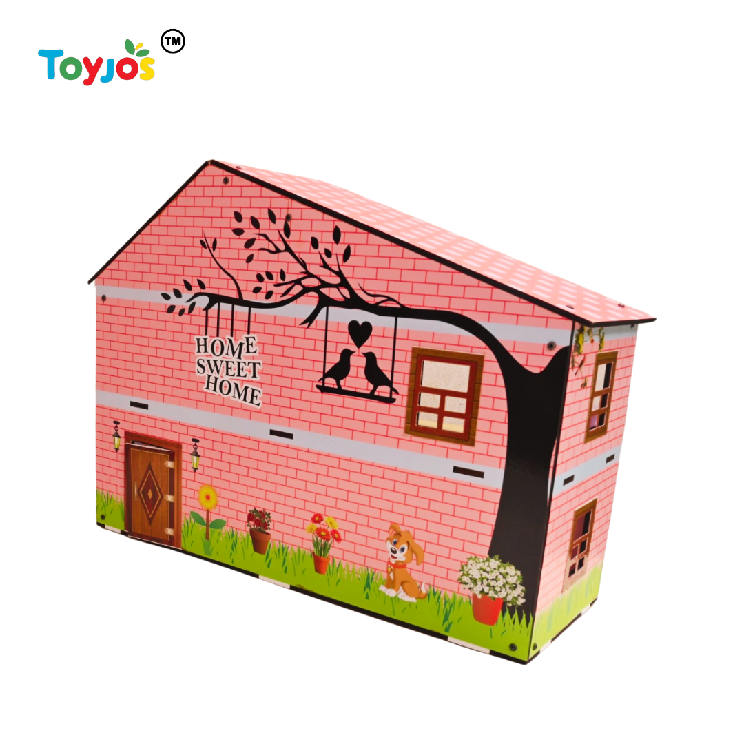Toyjos 2-Story Wooden Dollhouse Playset | Pretend Play with Furniture& Accessories – Safe, Eco-Friendly, and Durable