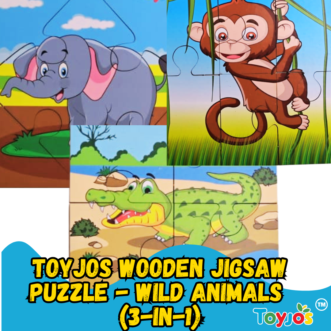 Wooden Jigsaw Puzzle - Wild Animals (3-in-1)