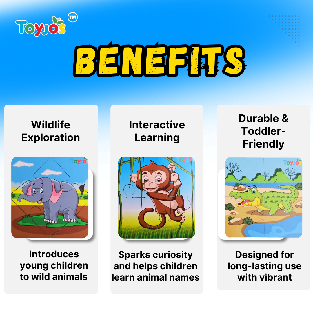Wooden Jigsaw Puzzle - Wild Animals (3-in-1)