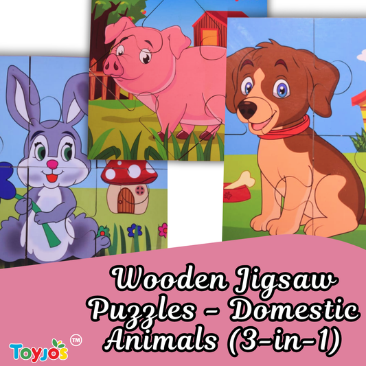 Wooden Jigsaw Puzzle - Domestic Animals (3-in-1)