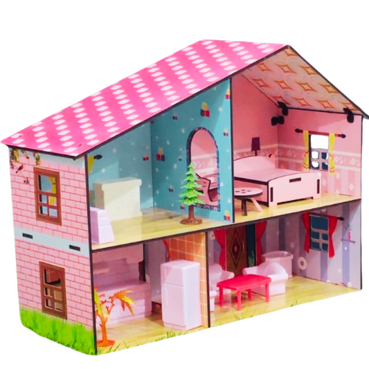 2-Story Wooden Doll house Playset with Furniture& Accessories