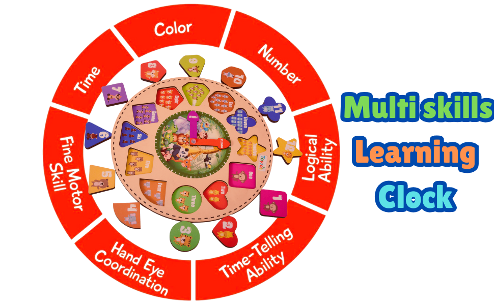 Toyjos Animal-Themed multi skills Learning Clock: Time, Counting & Shape Sorter