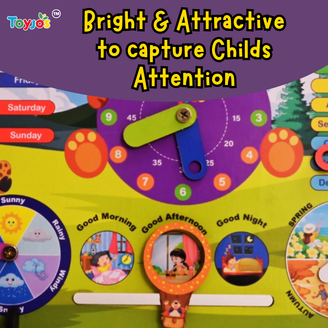 Toyjos 7-in-1 Wooden STEM Calendar, Clock, Weather & Seasons Learning Board for Kids.