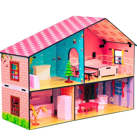2-Story Wooden Doll house Playset with Furniture& Accessories