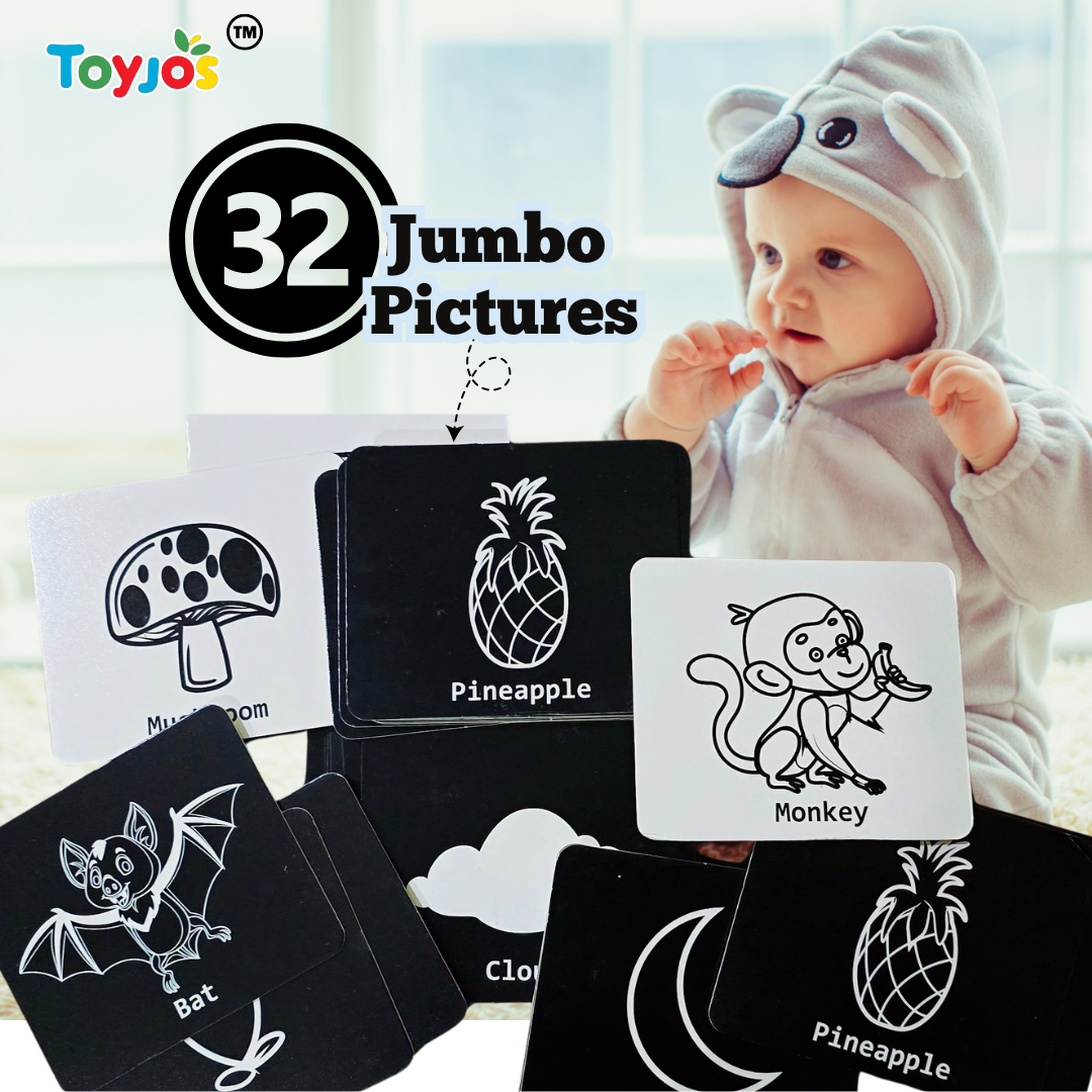 Toyjos Baby's Essentials –Wooden Teethers, Rattlers, High-Contrast Flashcards, Finger Puppets | Wooden Storage Box (0–12 Months)