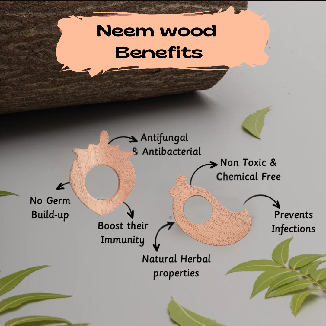 "Toyjos Natural Neem Wood Teethers β Set of 2 | Safe, Non-Toxic & Eco-Friendly Baby Teething Toy"