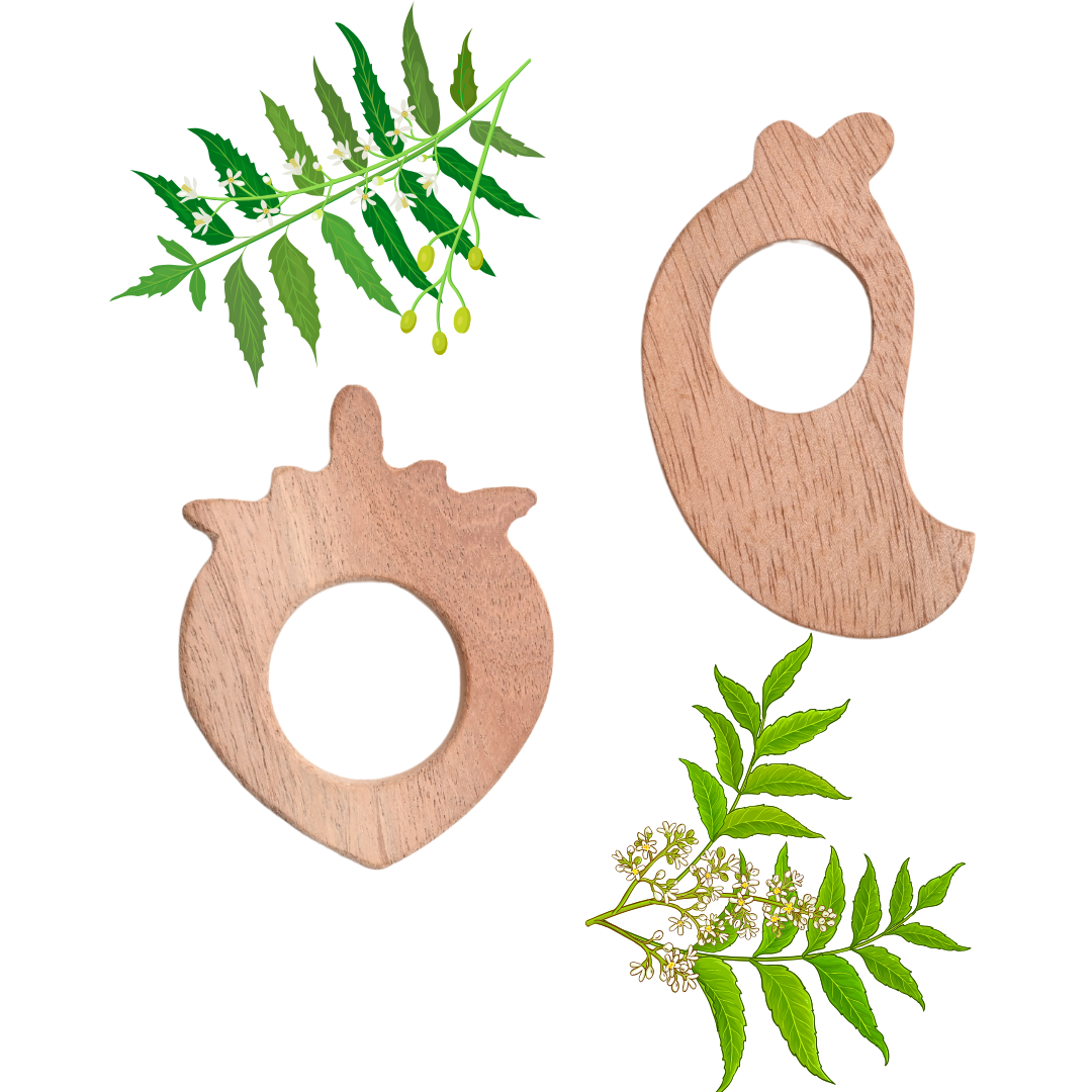 "Toyjos Natural Neem Wood Teethers β Set of 2 | Safe, Non-Toxic & Eco-Friendly Baby Teething Toy"