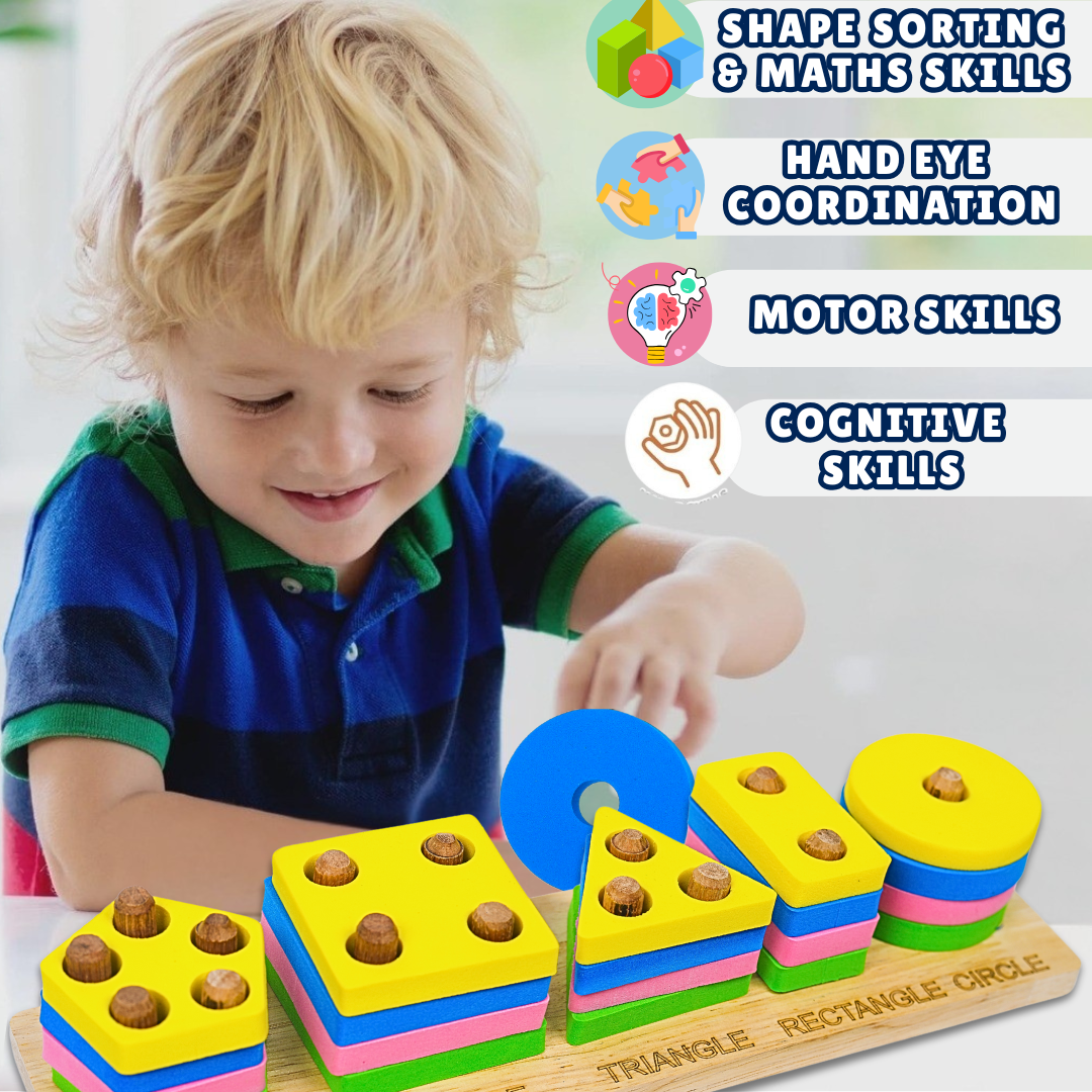 Toyjos - Wooden Shape Sorter Educational Geometric Toy