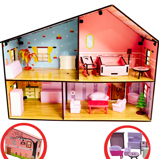 Toyjos 2-Story Wooden Dollhouse Playset | Pretend Play with Furniture&  Accessories  – Safe, Eco-Friendly, and Durable