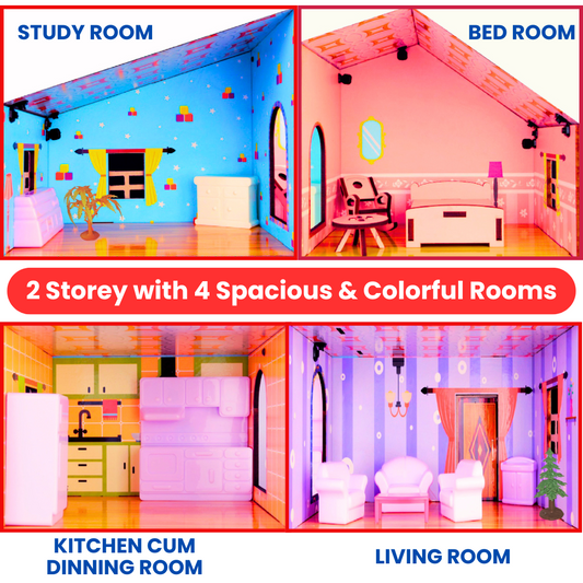 2-Story Wooden Doll house Playset with Furniture&  Accessories